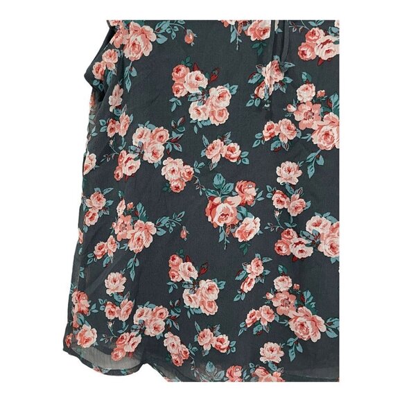 Lily White Shirt Top Blouse Floral Grey Pink Roses Size S - Picture 3 of 5